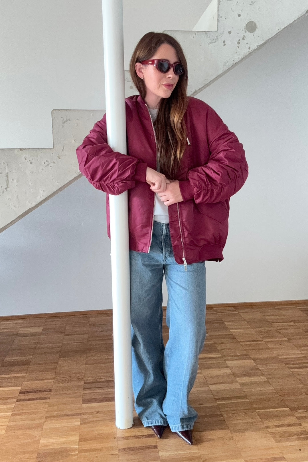 Bomberjacke mit Print - Burgunder