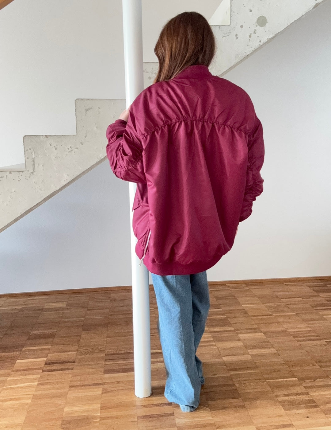 Bomberjacke mit Print - Burgunder