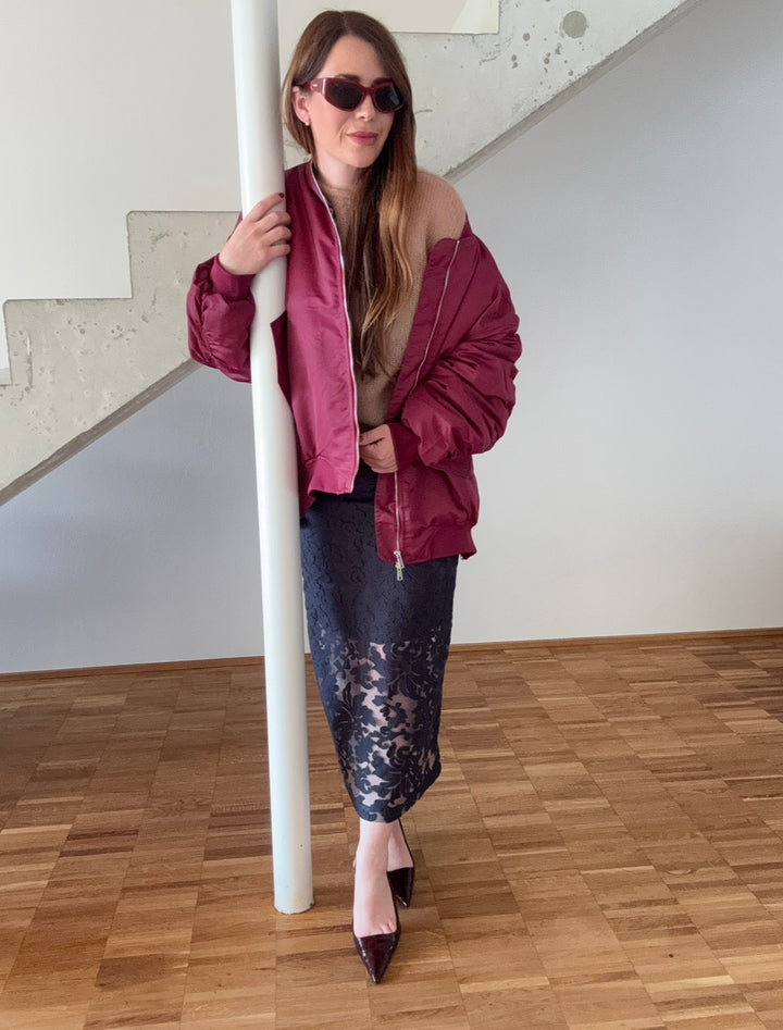 Bomberjacke mit Print - Burgunder