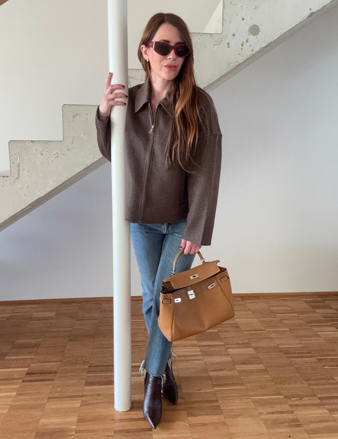 Wolljacke mit Reißverschluss - Schoko