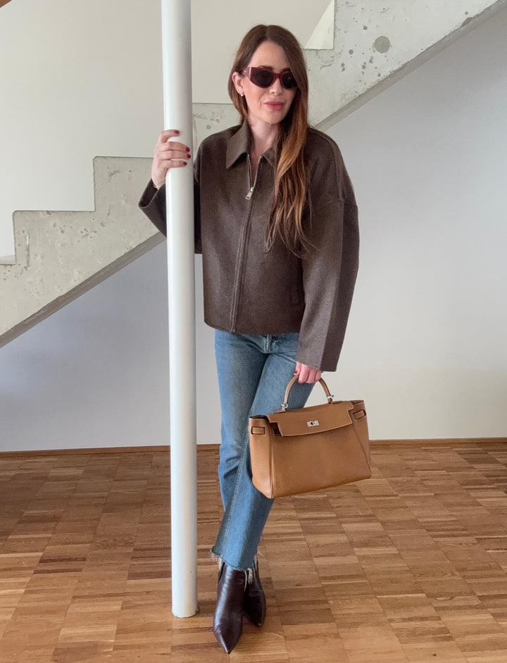 Wolljacke mit Reißverschluss - Schoko