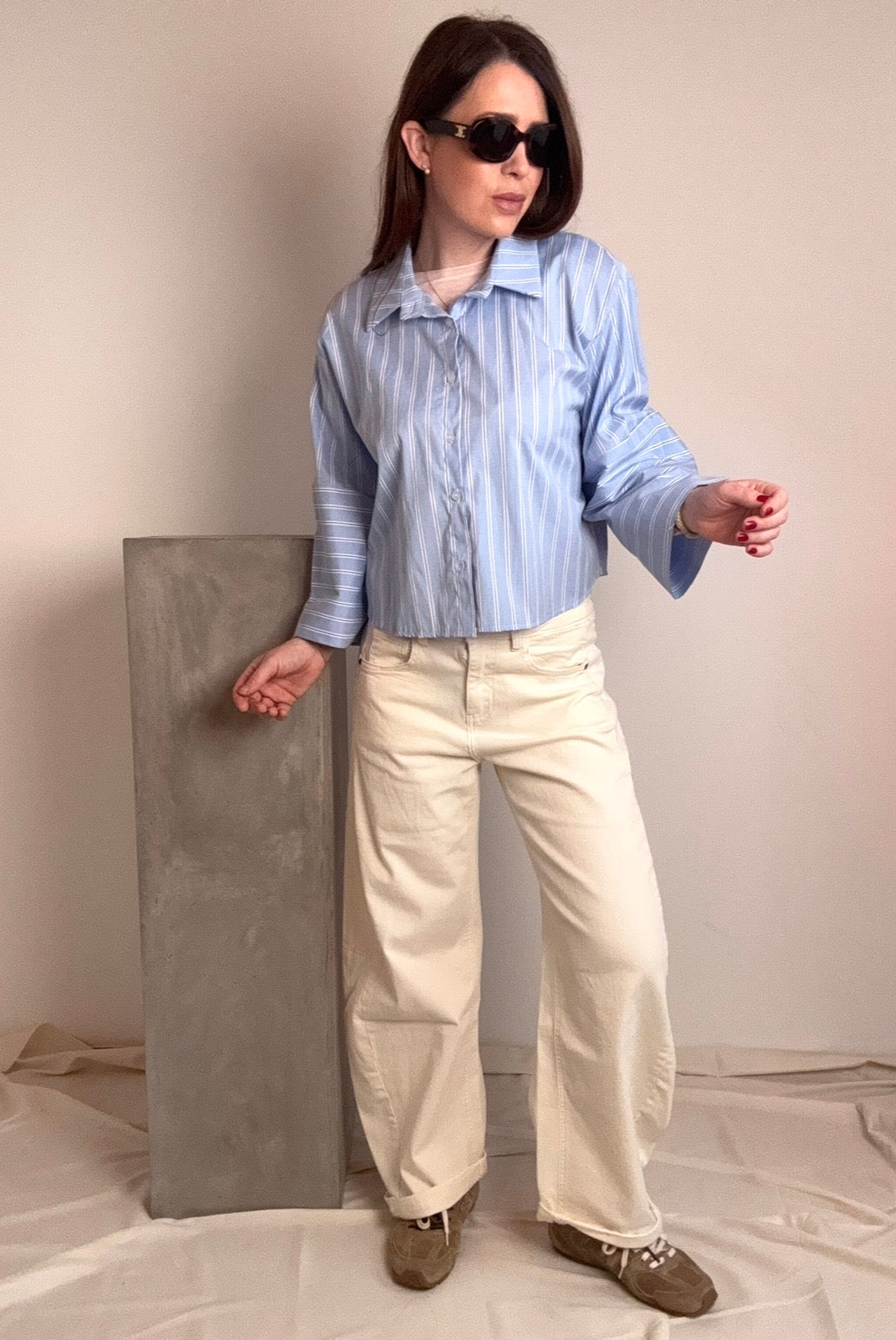 Gestreifte Bluse mit weitem Arm