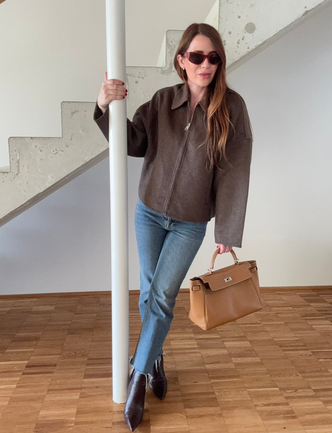Wolljacke mit Reißverschluss - Schoko