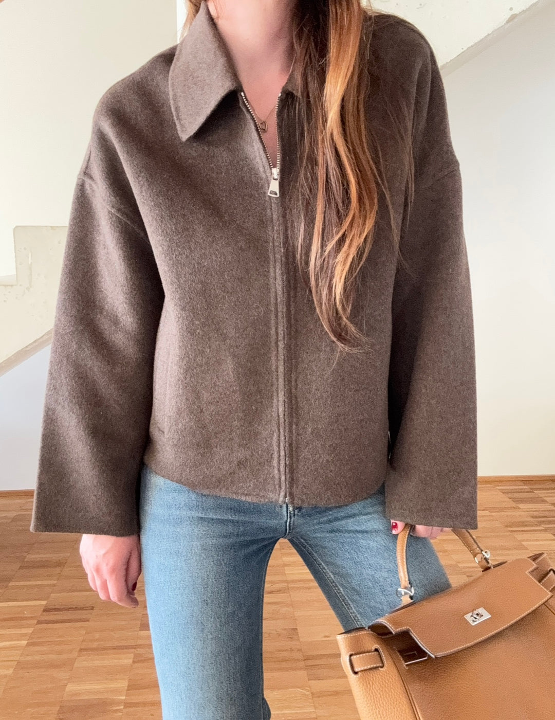 Wolljacke mit Reißverschluss - Schoko