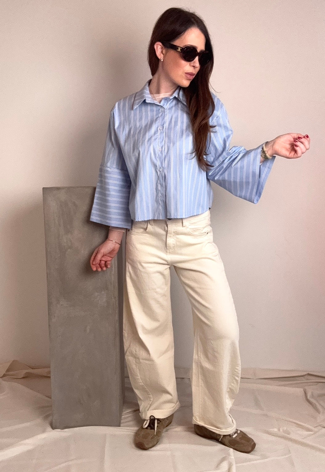 Gestreifte Bluse mit weitem Arm