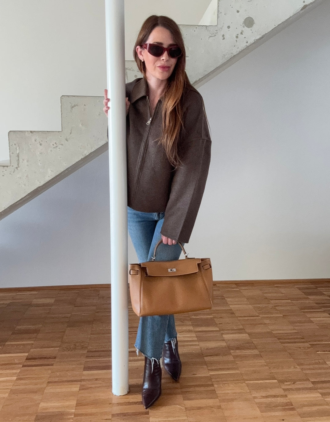 Wolljacke mit Reißverschluss - Schoko