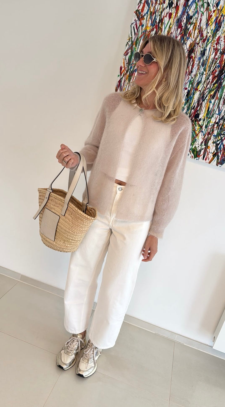 Dünne Mohair-Strickjacke - Creme