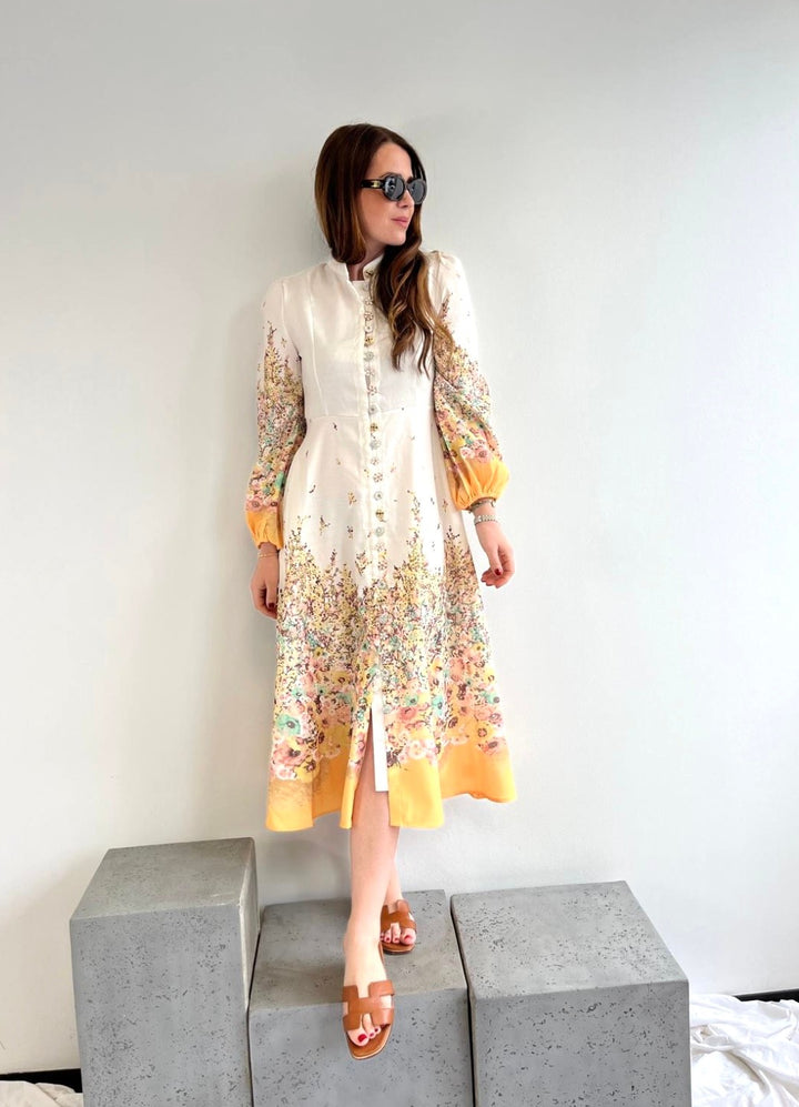 Maxi-Kleid mit Print - Gelb