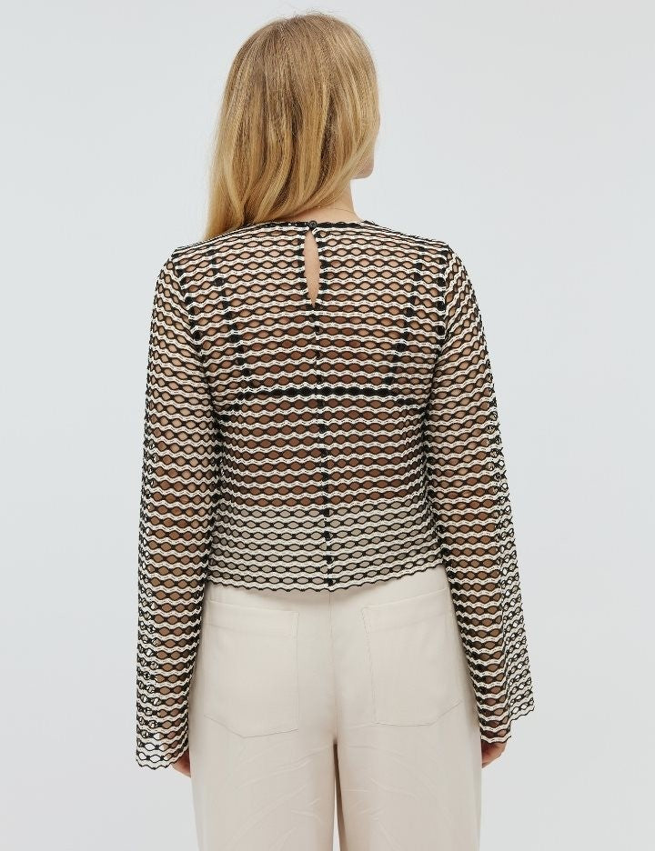 Gestrickte Bluse - Schwarz/Weiß