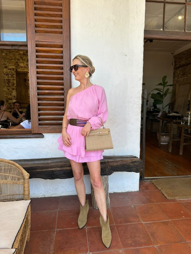 One Shoulder Kleid - Rosa