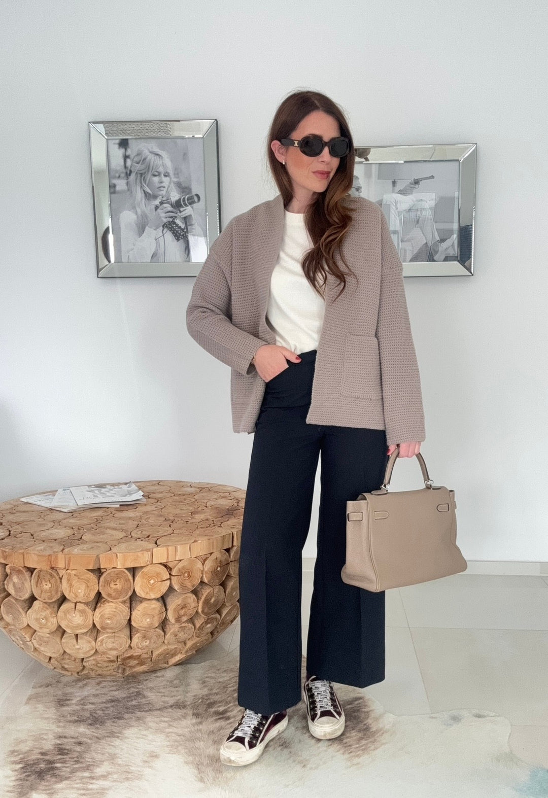 Grobe Strickjacke (Kurz) - Taupe