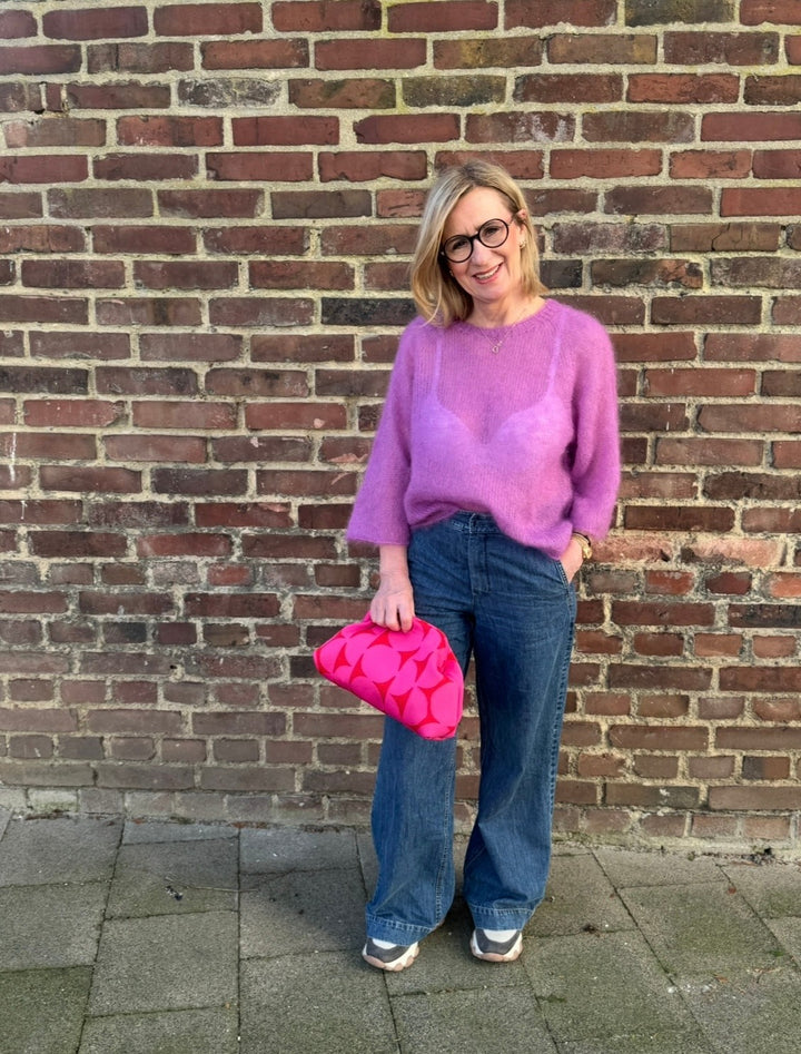 Dünner Mohairpullover mit verkürztem Arm