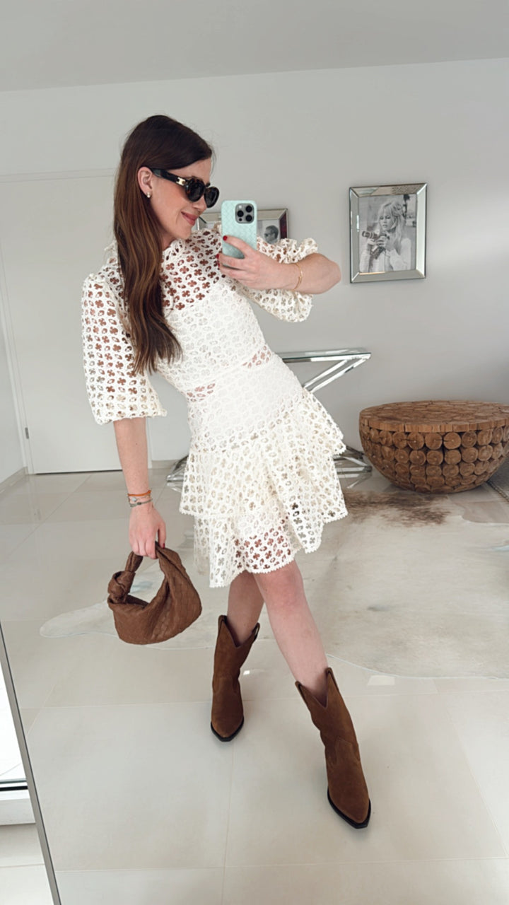 Kurzes Spitzenkleid - Weiß
