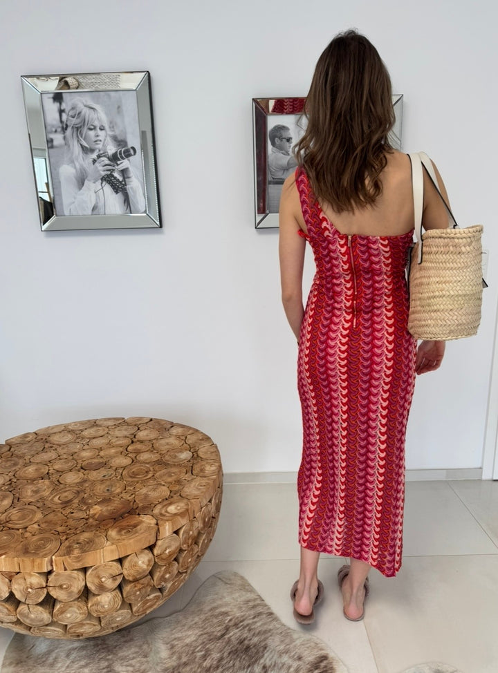One-Shoulder Kleid - Rot/Rosa