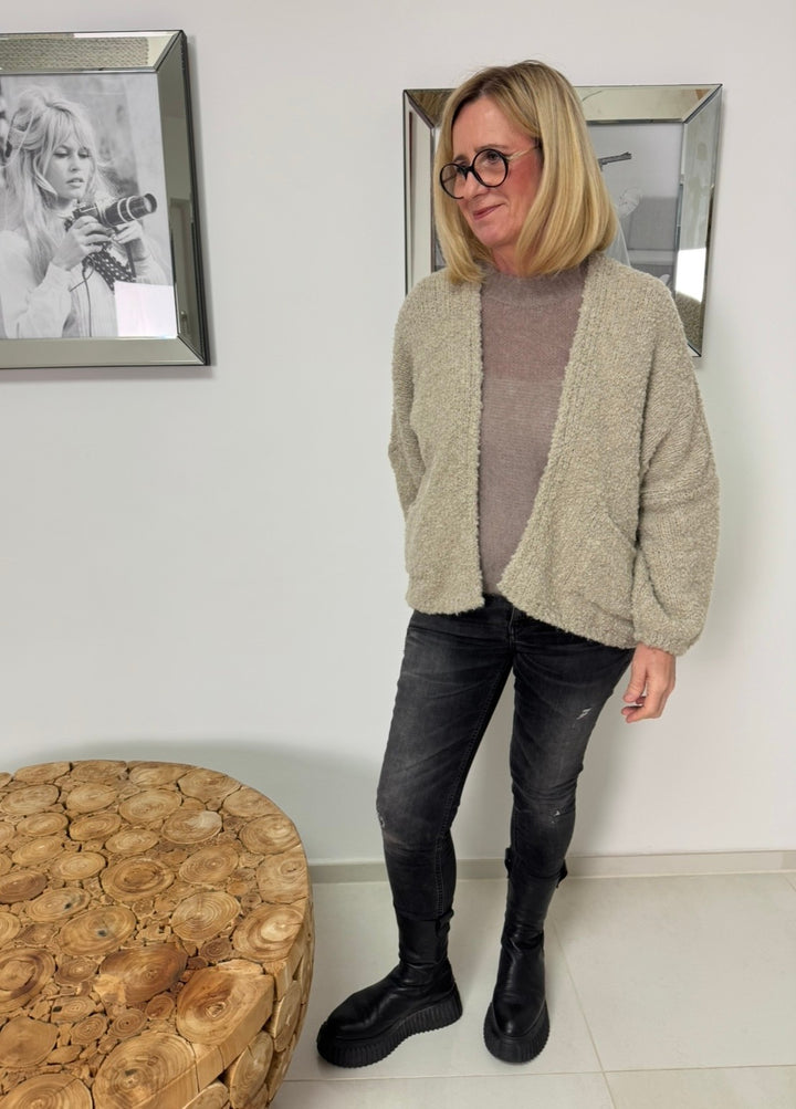Bouclé Strickcardigan - Creme
