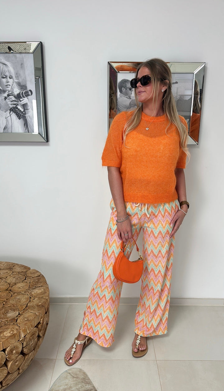 Strickshirt mit kurzem Arm - Orange