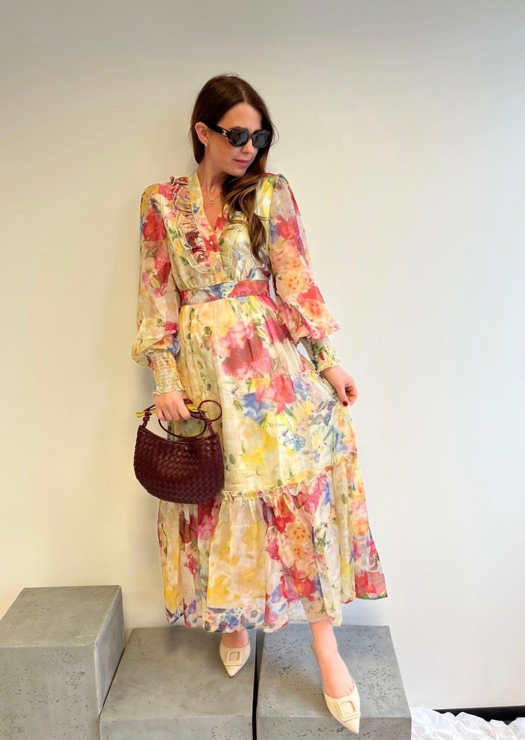 Maxi-Kleid mit Print - Gelb