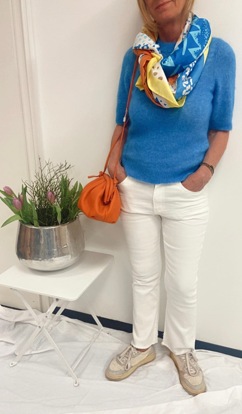 Strickshirt mit kurzem Arm - Blau