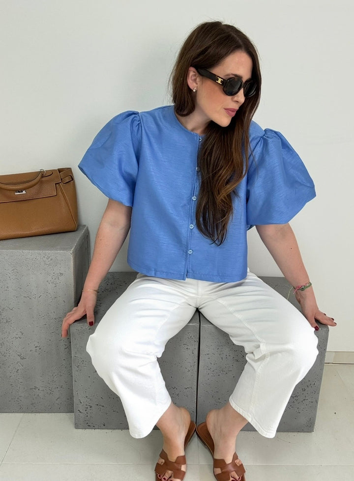 Bluse mit Ballonärmel - Blau