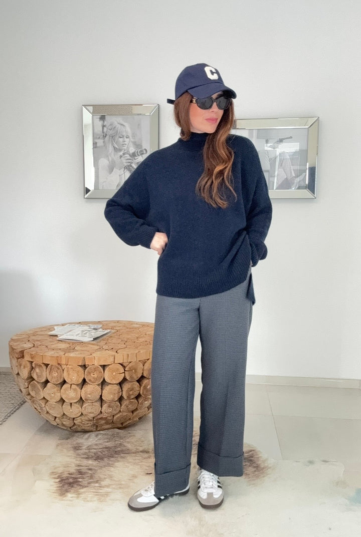 Rollkragenpullover aus Alpaka- Navy