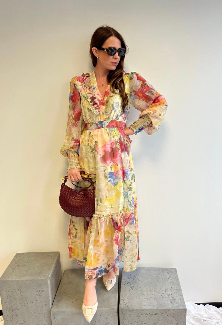 Maxi-Kleid mit Print - Gelb