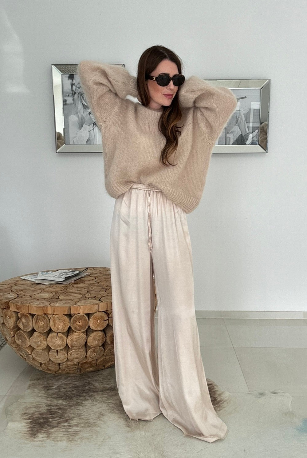 Lange Satinhose - Creme