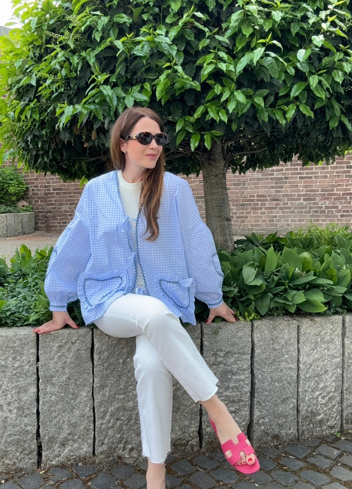 Bluse mit Herzen - Hellblau
