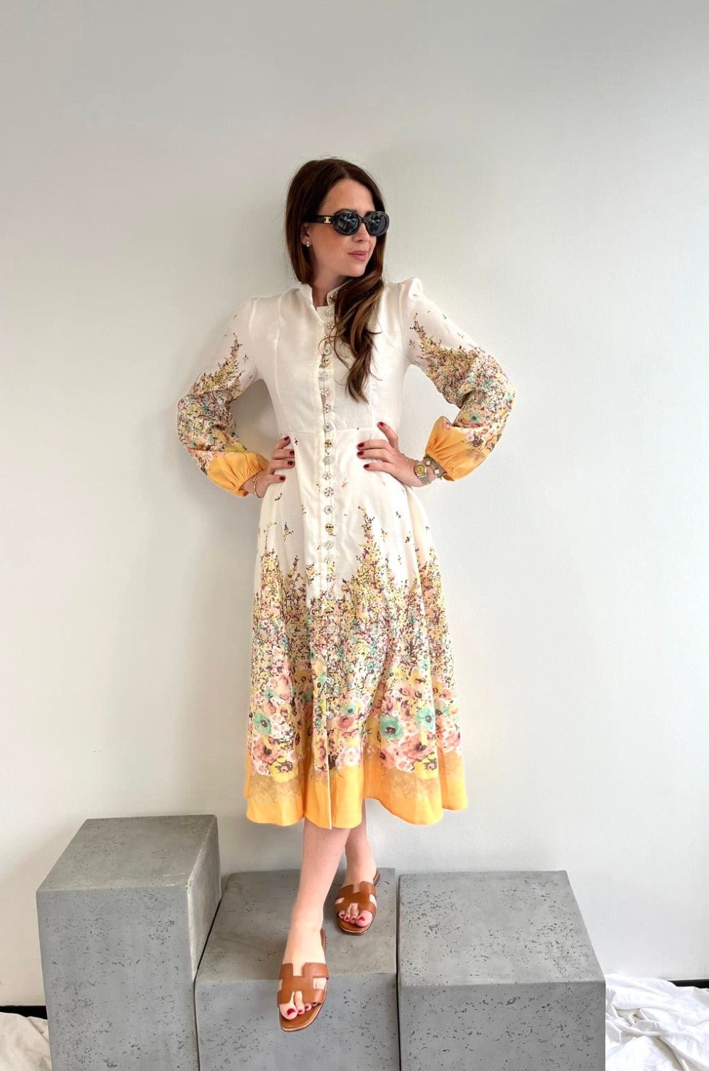 Maxi-Kleid mit Print - Gelb