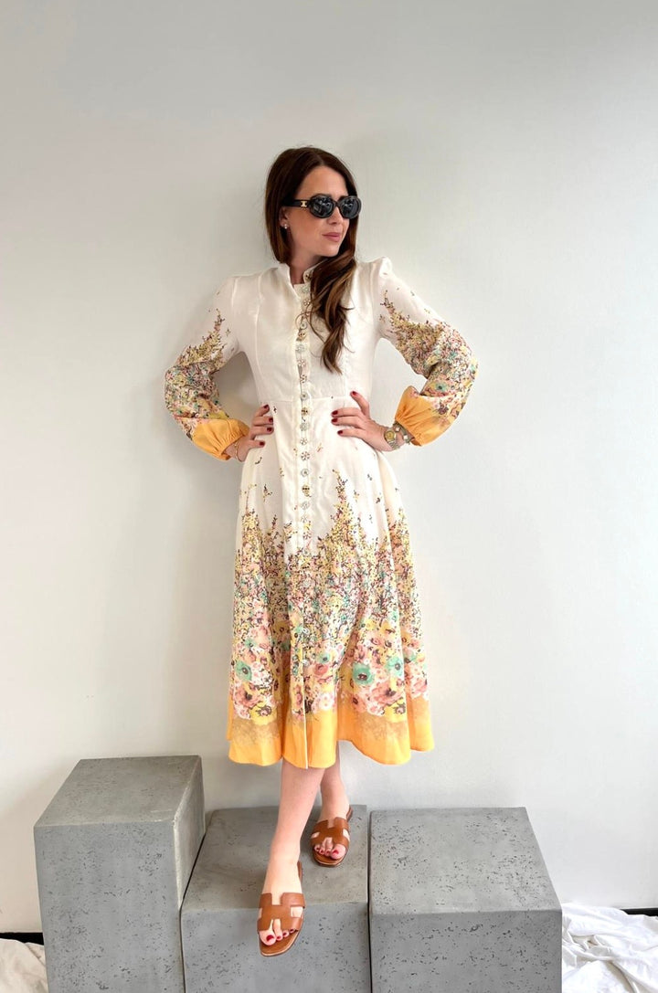 Maxi-Kleid mit Print - Gelb
