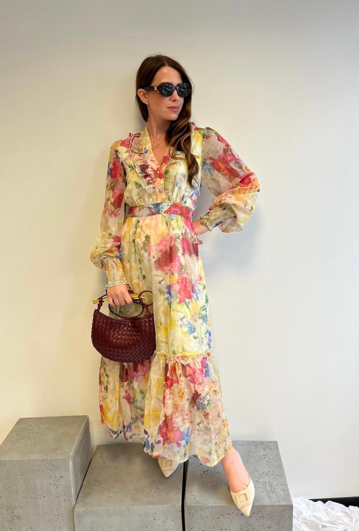 Maxi-Kleid mit Print - Gelb