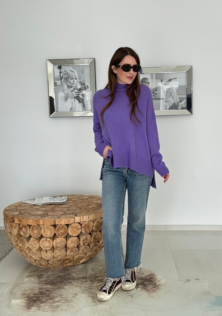 Rollkragenpullover aus Alpaka- Lila/Flieder