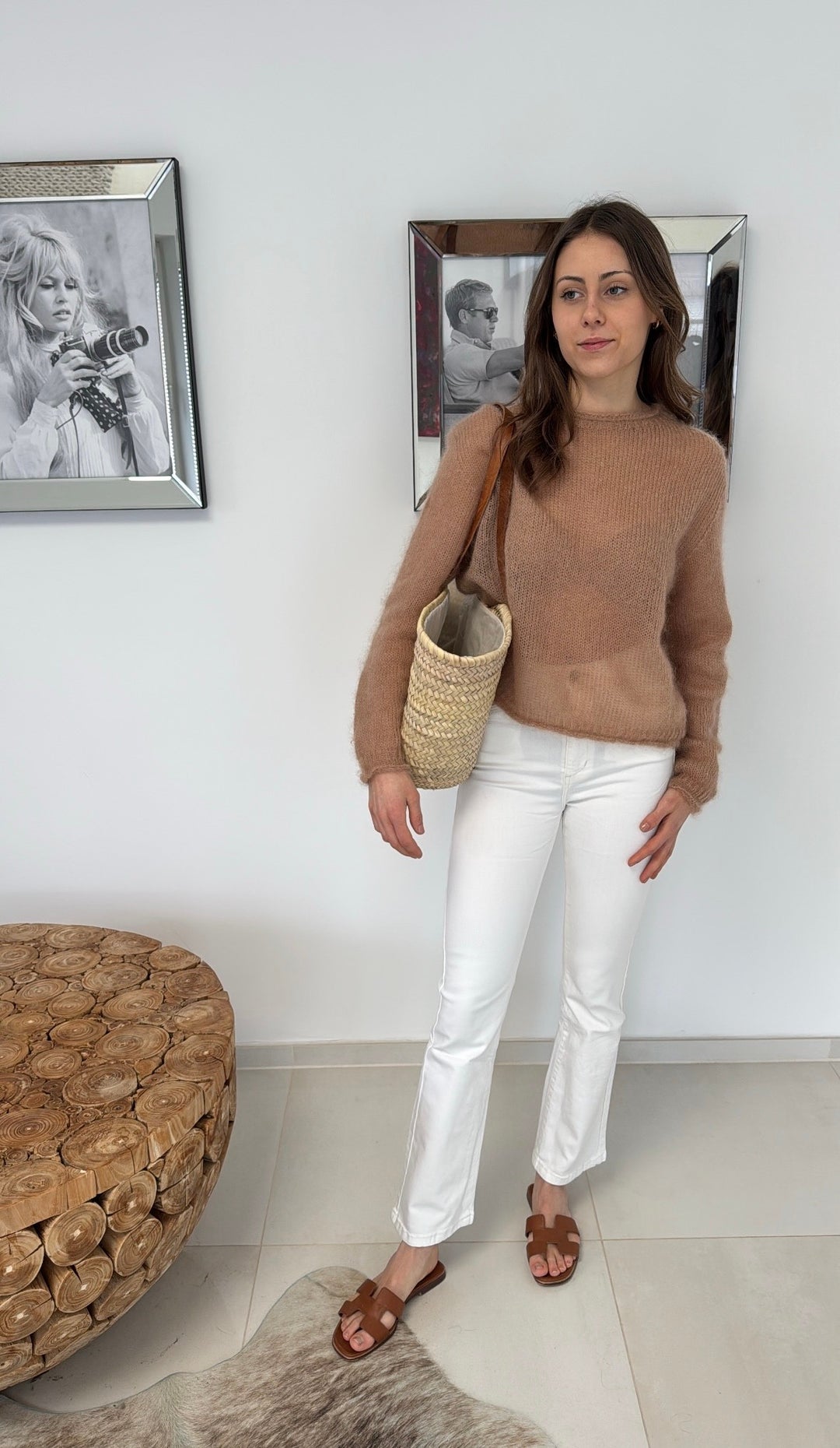 Dünner Mohair-Pullover - Camel