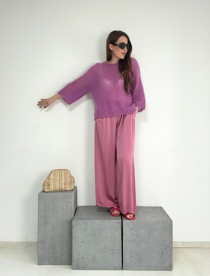 Dünner Mohairpullover mit verkürztem Arm