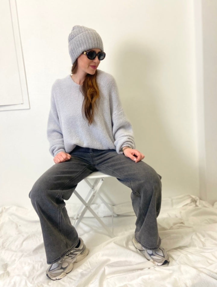 Wide Leg Jeans - Grau