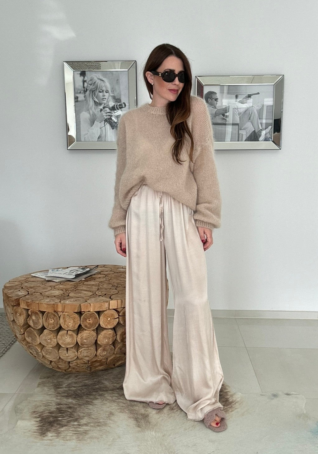Lange Satinhose - Creme