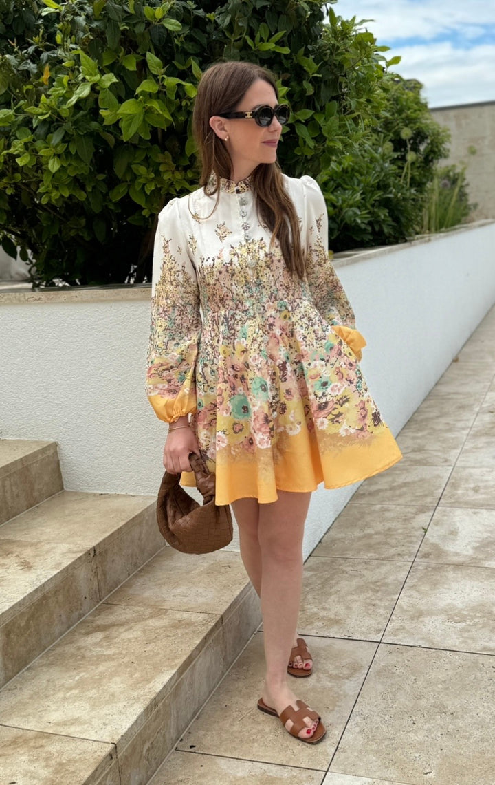Mini-Kleid mit Print - Gelb