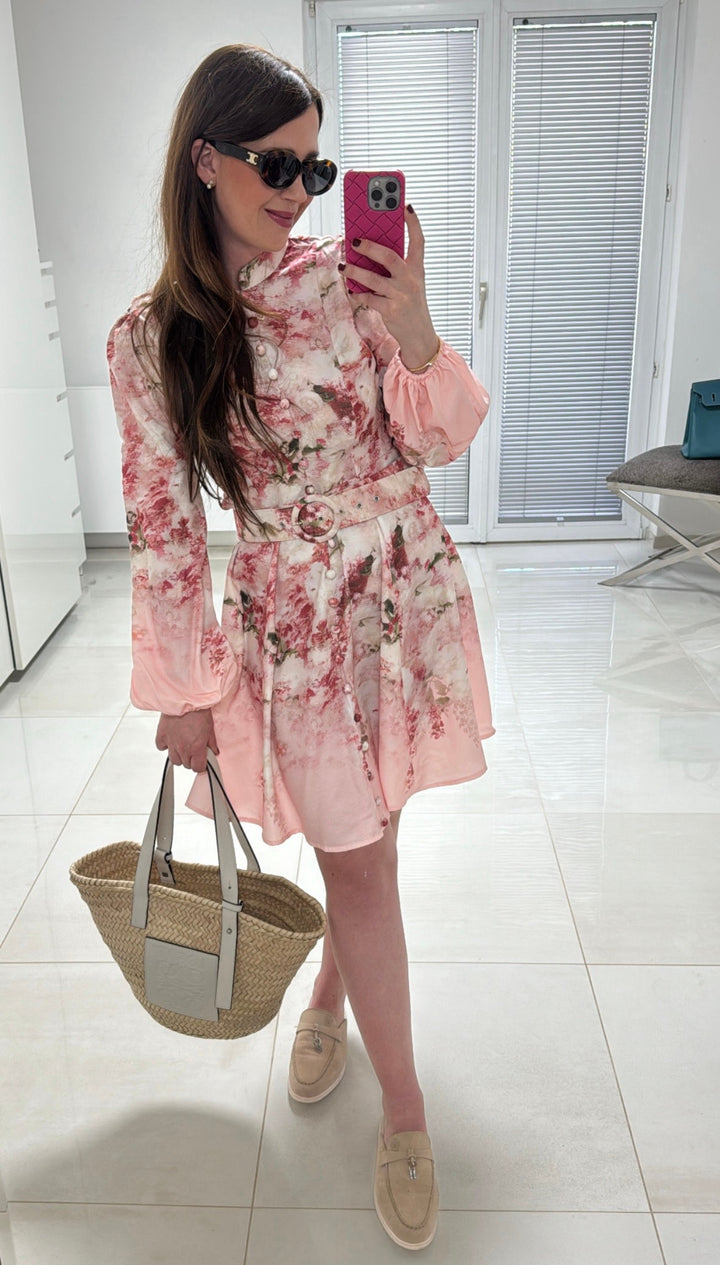 Kurzes Kleid mit Print - Rose