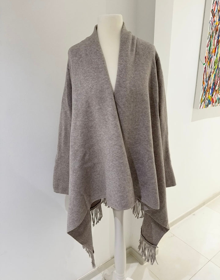 Strickjacke mit Fransen - Beige