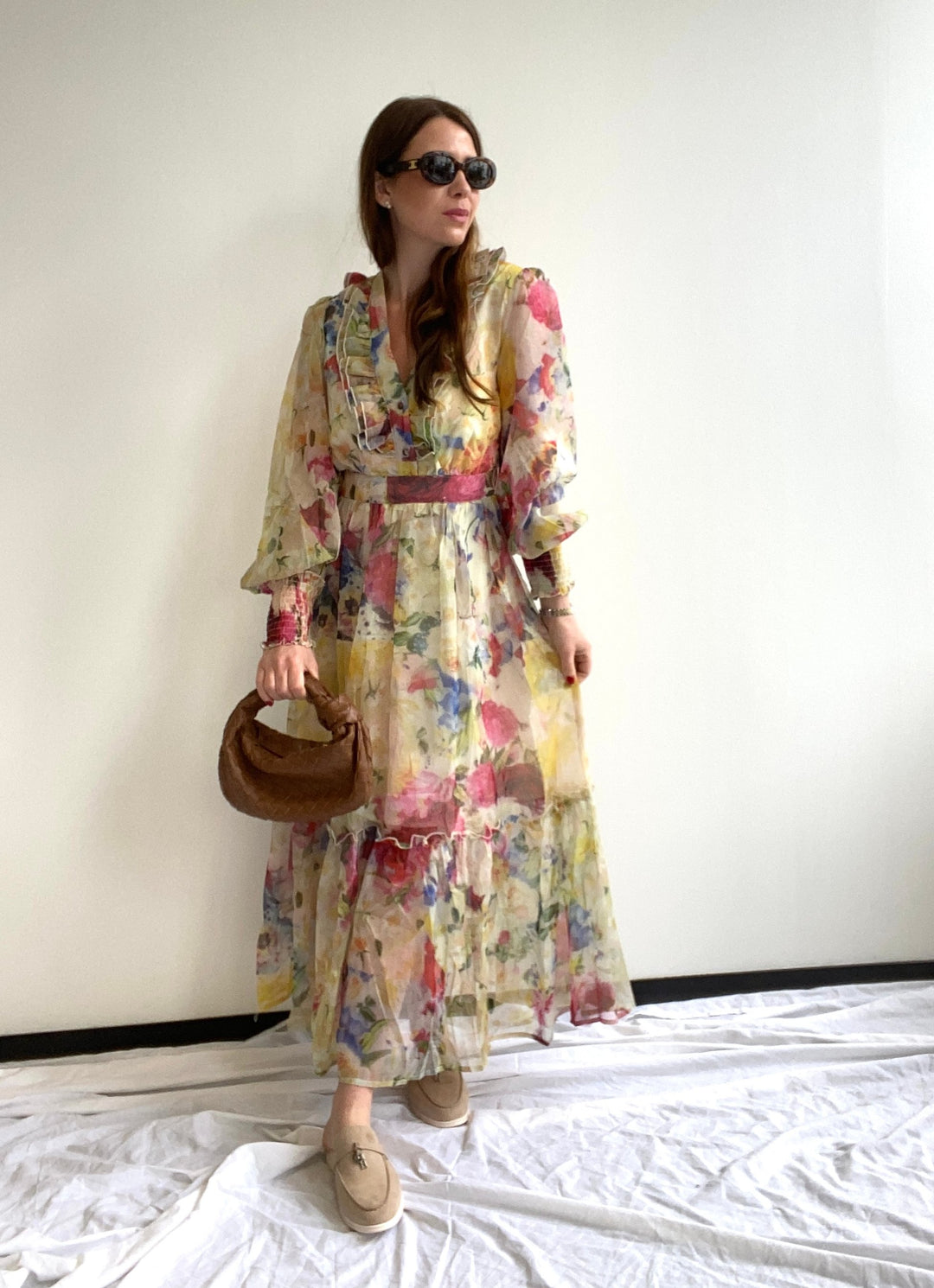 Maxi-Kleid mit Print - Gelb