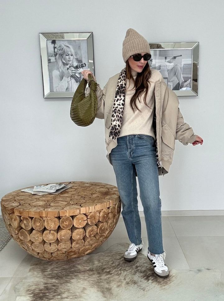 Bomberjacke mit Leo - Beige