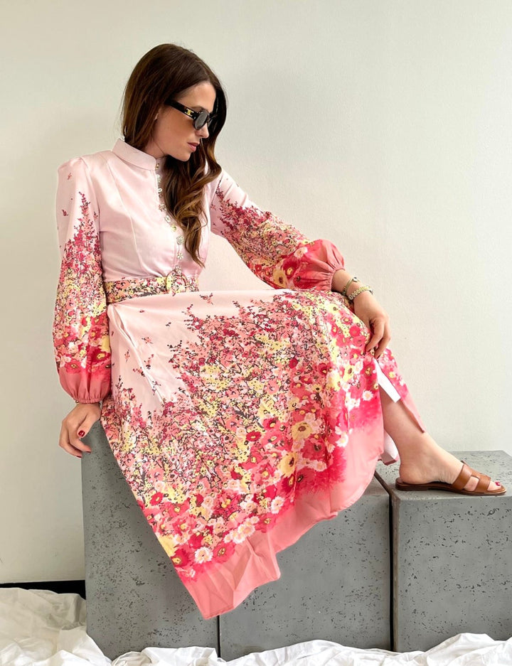Maxi-Kleid mit Print - Rosa