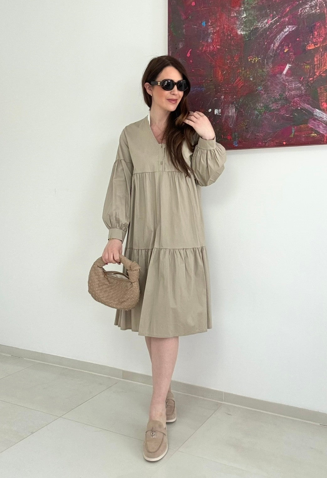Midi-Blusenkleid - Beige