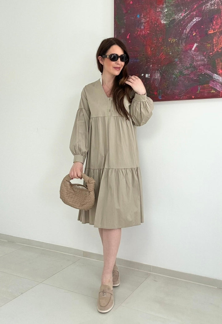 Midi-Blusenkleid - Beige