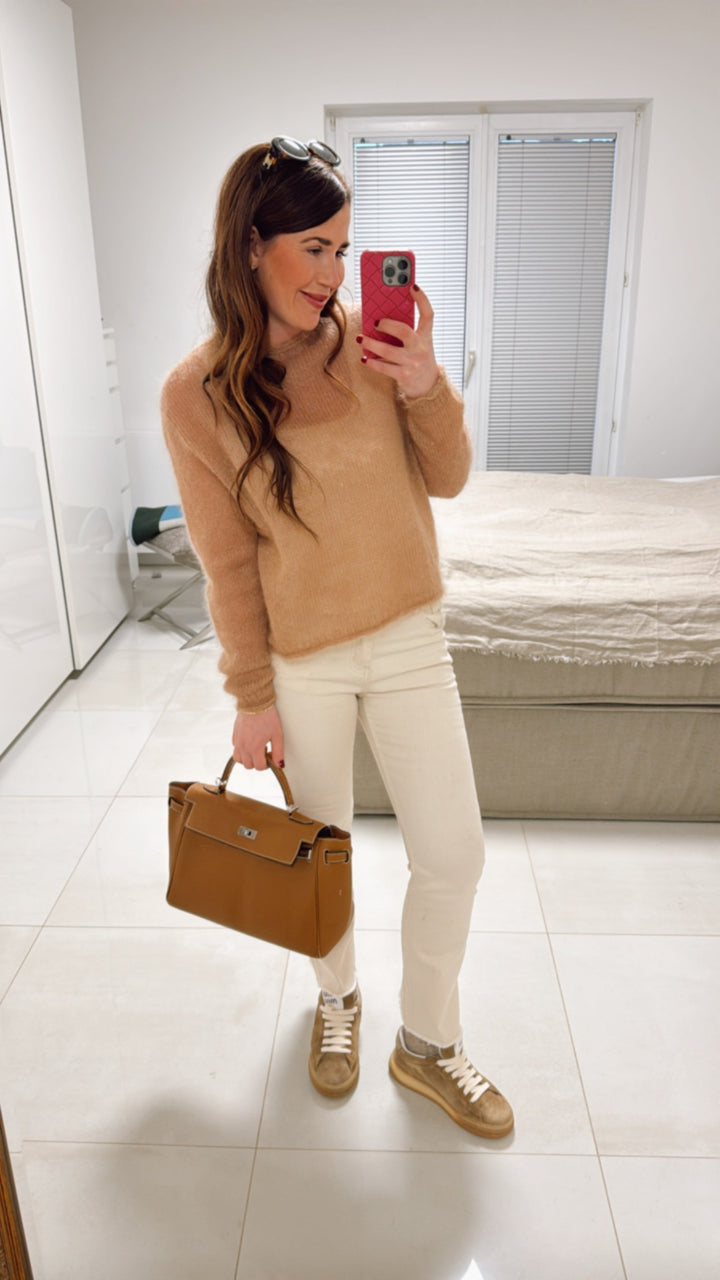 Dünner Mohair-Pullover - Camel