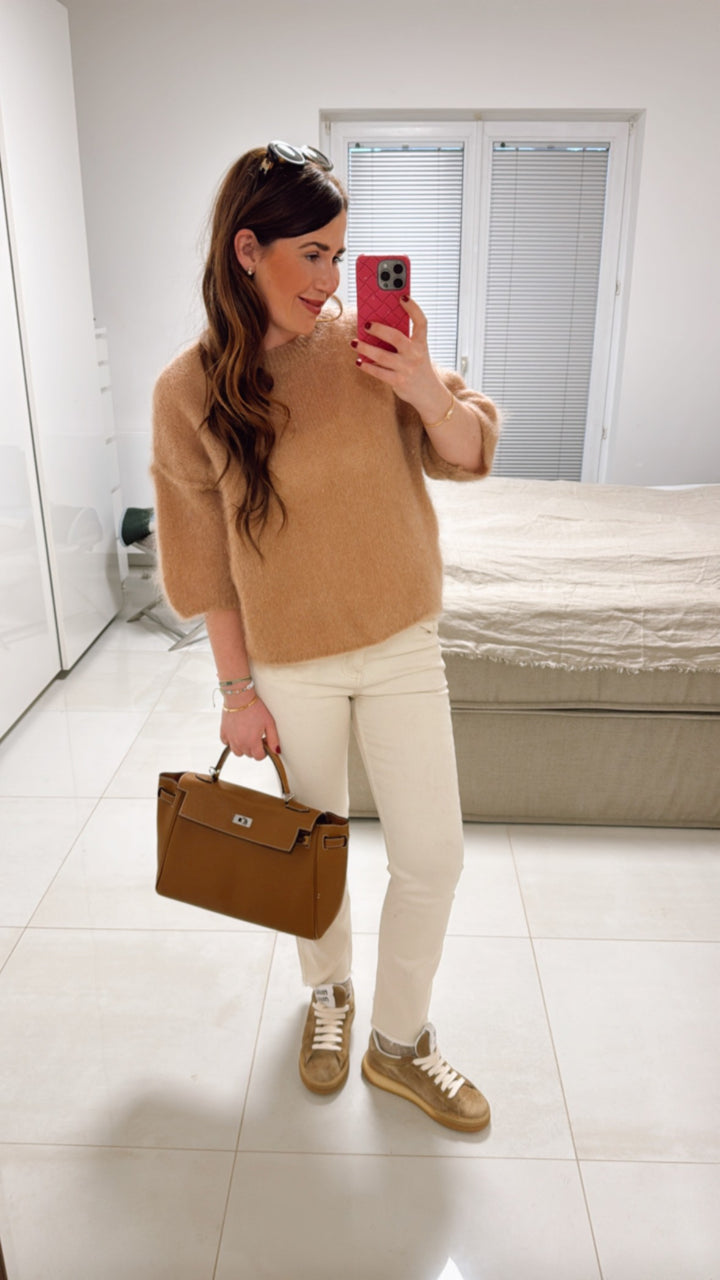 Mohair-Shirt mit 3/4 Arm - Camel