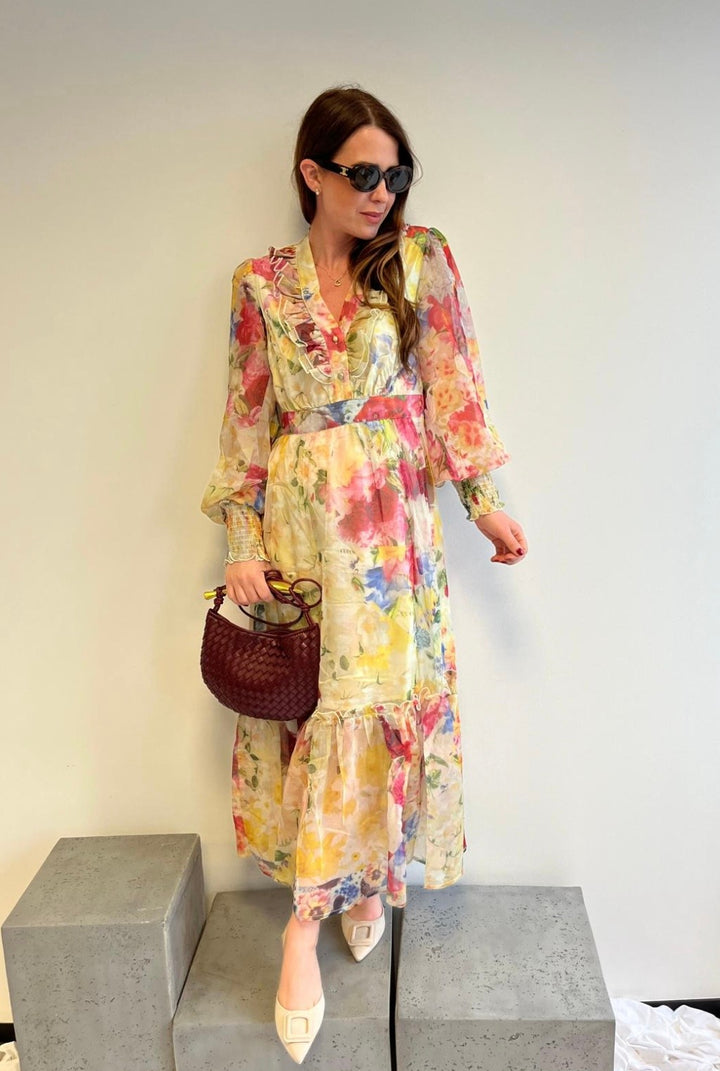 Maxi-Kleid mit Print - Gelb