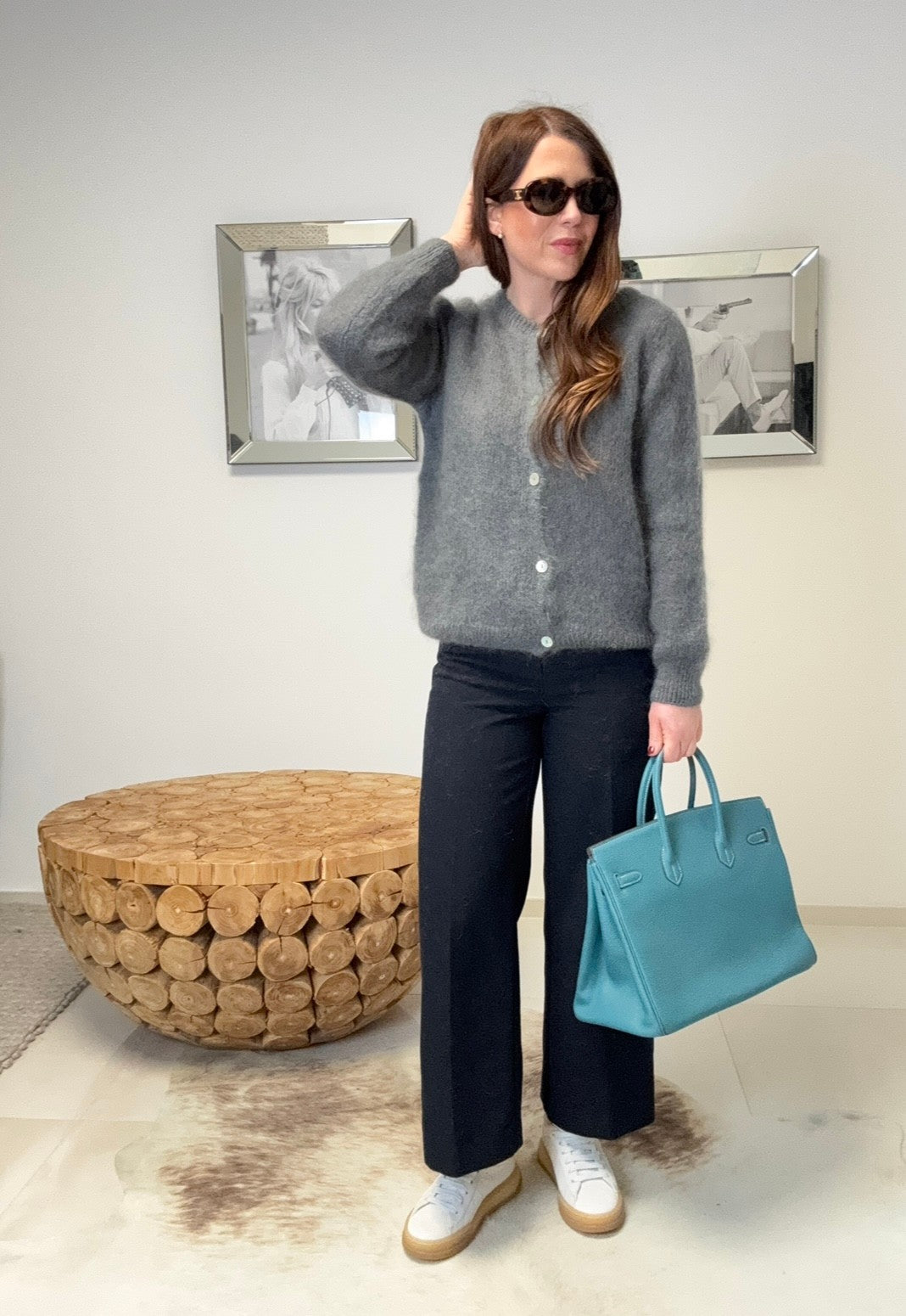 Strickjacke mit Mohair - Grau