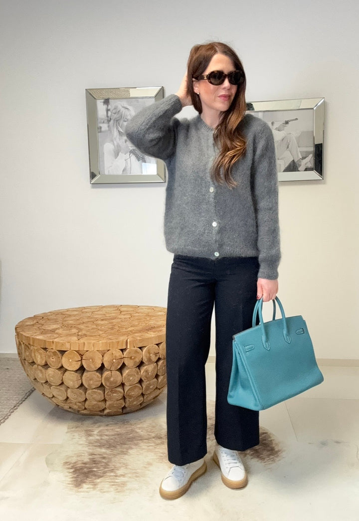 Strickjacke mit Mohair - Grau