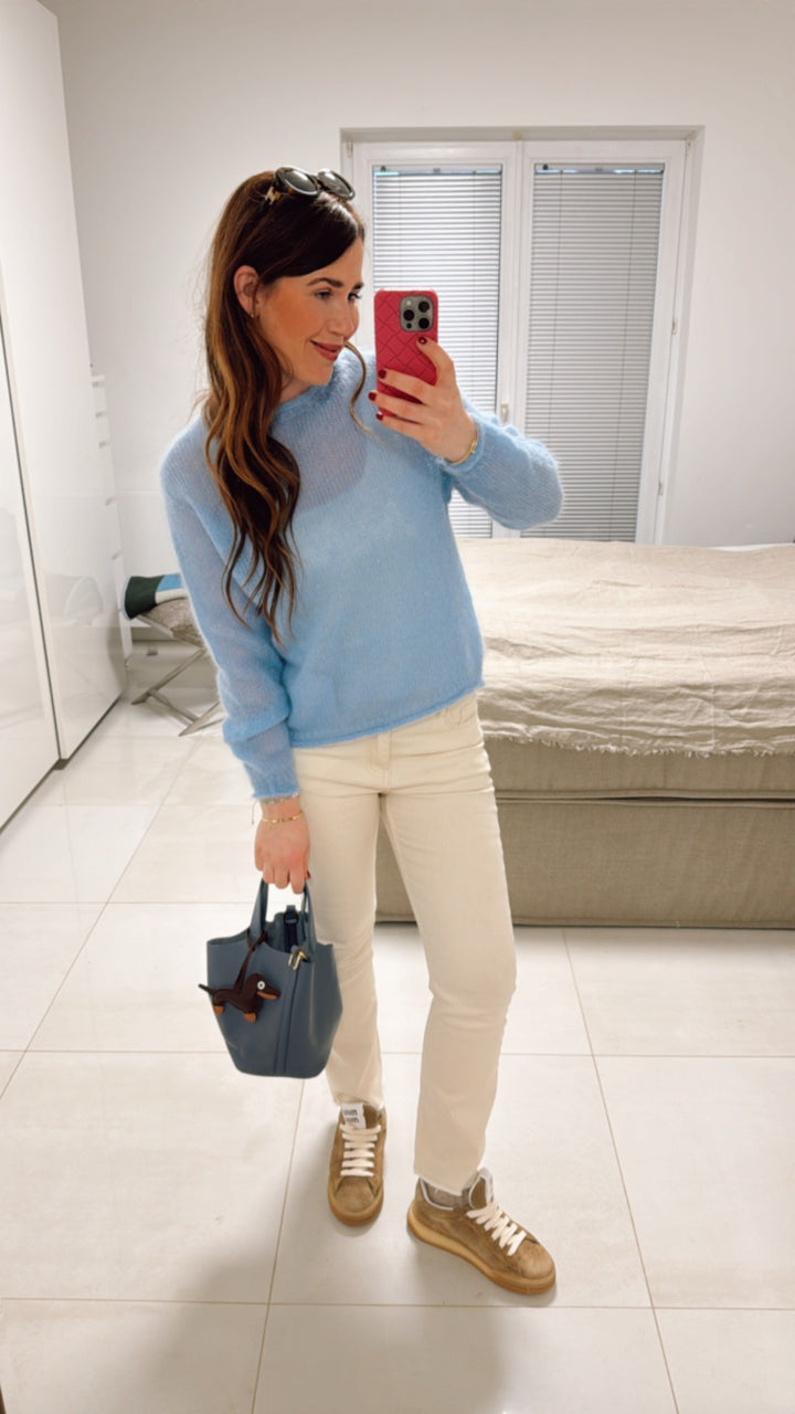Dünner Mohair-Pullover - Hellblau