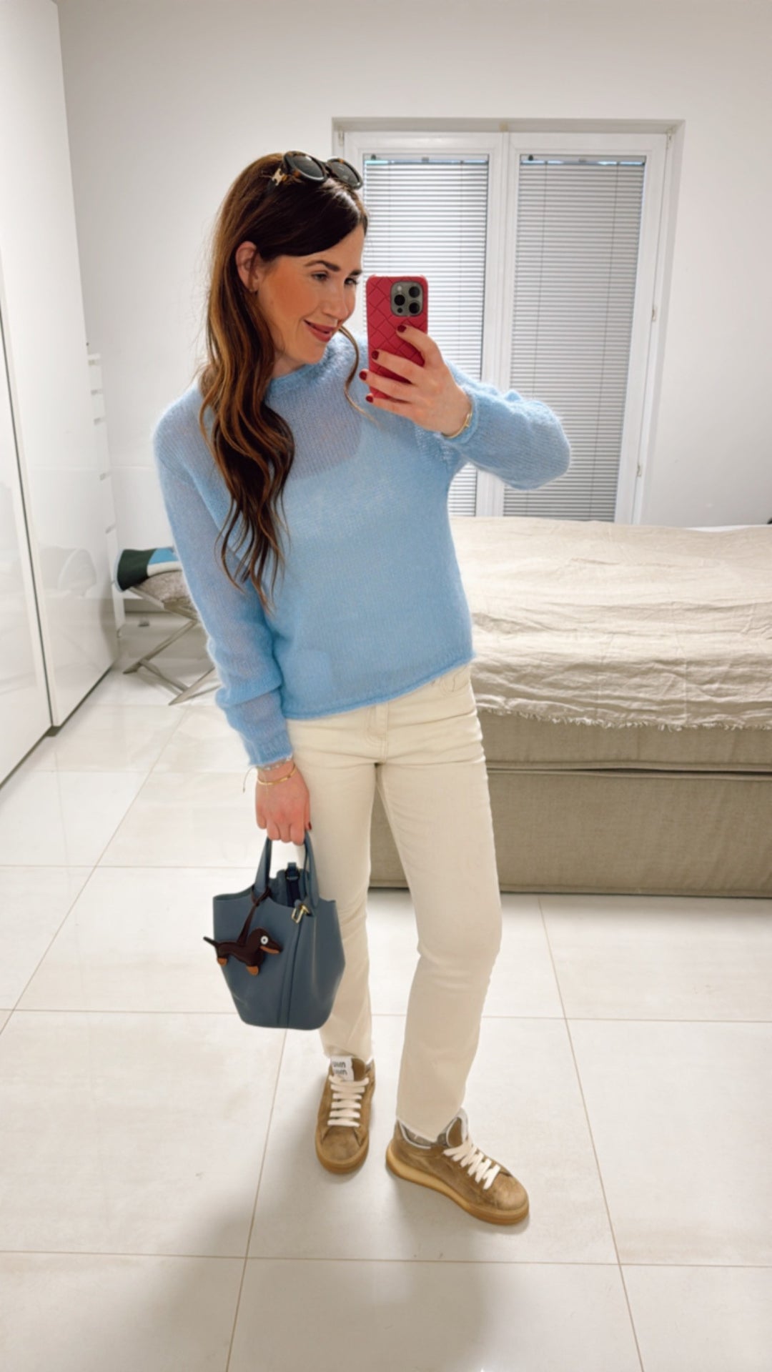 Dünner Mohair-Pullover - Hellblau